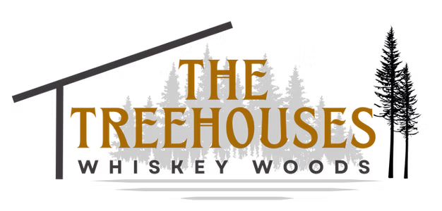 The Treehouses Whiskey Woods logo with pine trees and a stylized roof